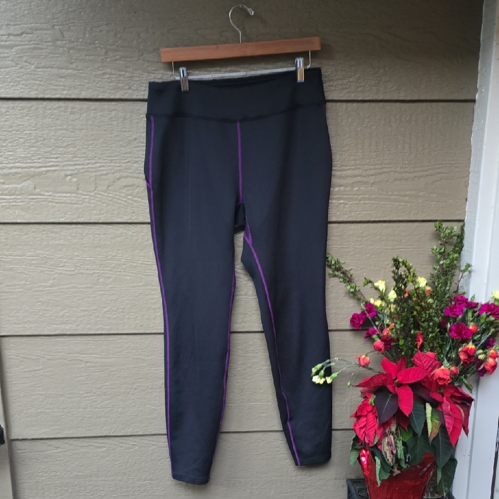 Eastern Mountain Sports Techwick Leggings Black Purple Seams  L